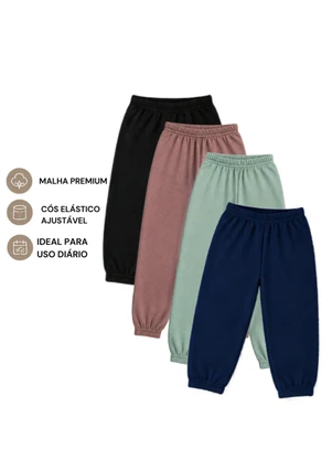 Rosa Azul - Kit 4 Calças de Moletom Infantil Menino Inverno - ROSA AZUL