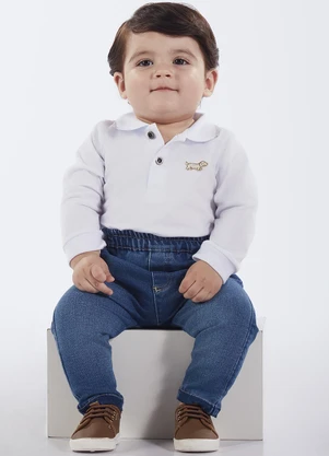Pulla Bulla - Calça Bebe Menino Jeans Moletom Azul - PULLA BULLA