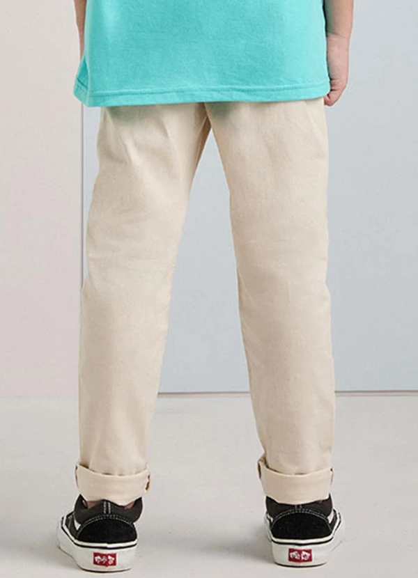 Youccie - Calça Casual de Sarja Bege com Cadarço Bege 2