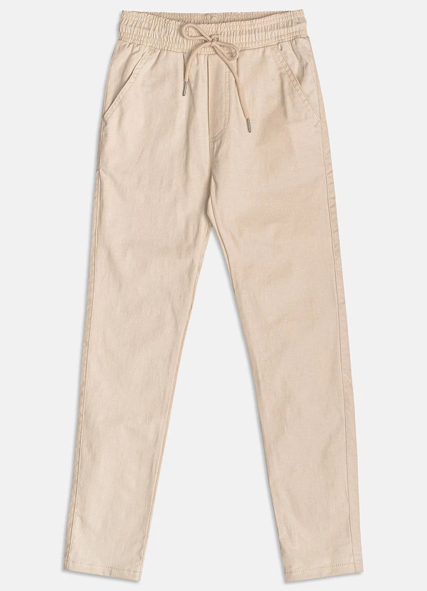 Youccie - Calça Casual de Sarja Bege com Cadarço Bege 5