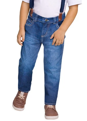 Milon - Calça com Suspensório Infantil Menino Jeans - MILON