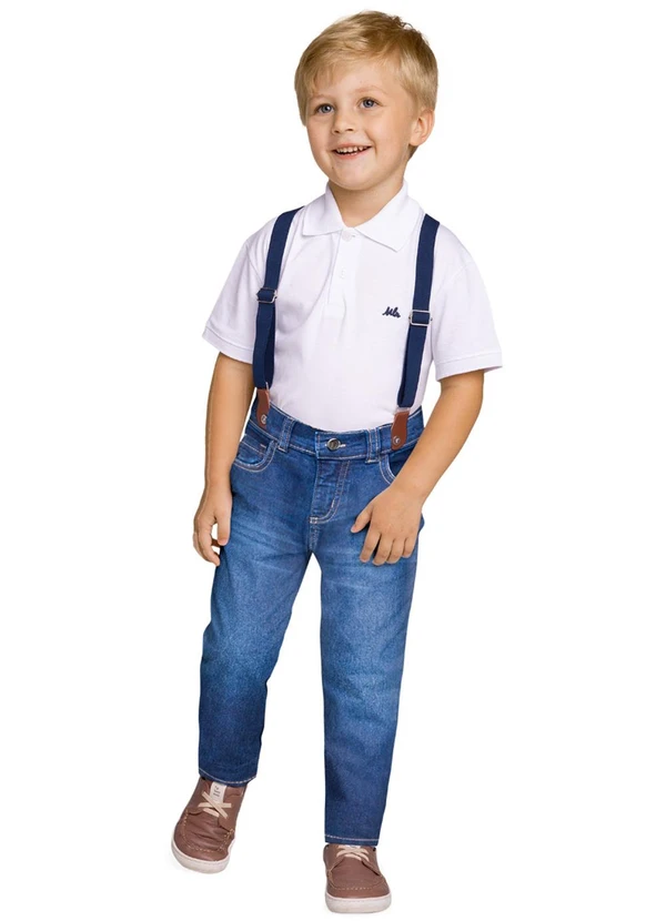 Milon - Calça com Suspensório Infantil Menino Jeans 2