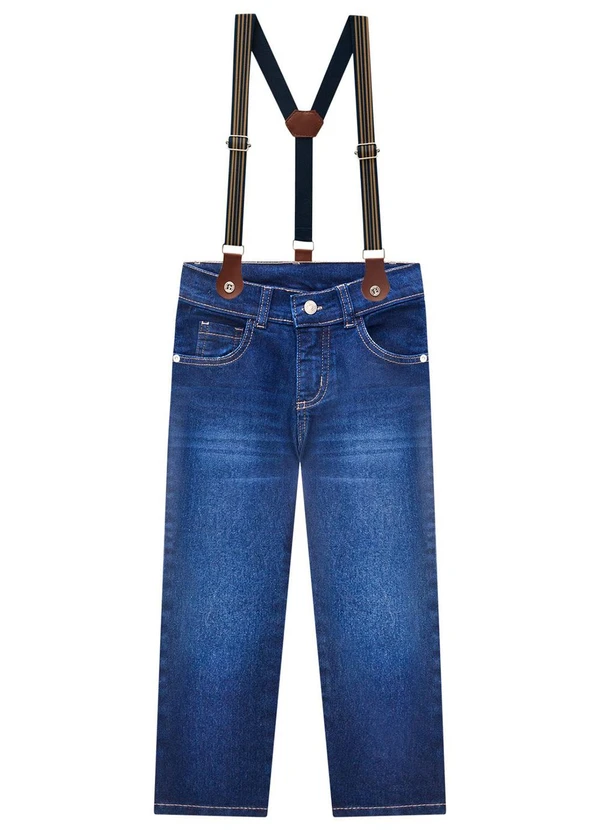 Milon - Calça com Suspensório Infantil Menino Jeans 3