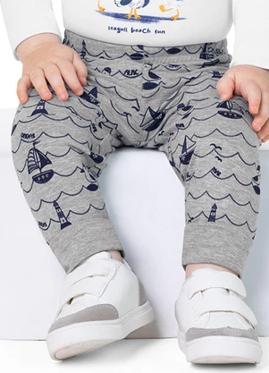 Outlet - Calça Estampa Náutica Menino Cinza - OUTLET