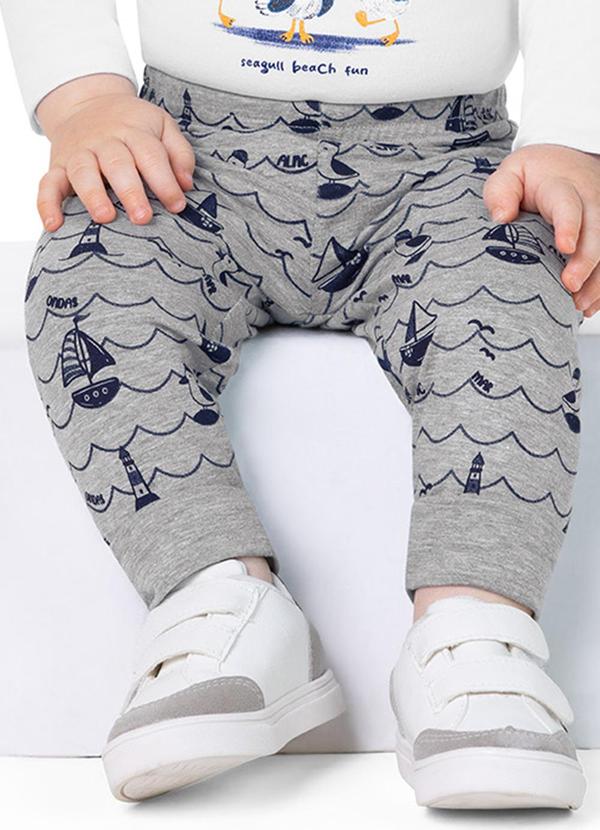 Alenice - Calça Estampa Náutica Menino Cinza