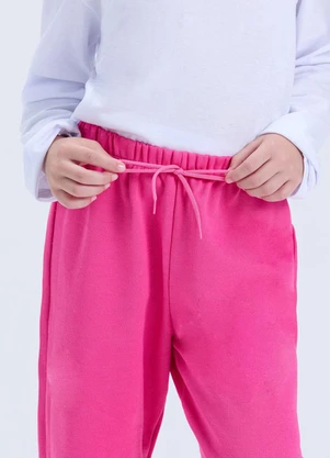 Vida Costeira - Calça Infantil de Moletom Algodão Avulsa Rosa - VIDA COSTEIRA
