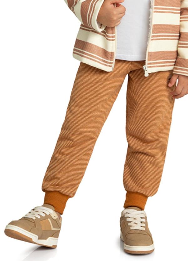 Marlan - Calça Infantil em Moletom Quadriculado Marrom 1