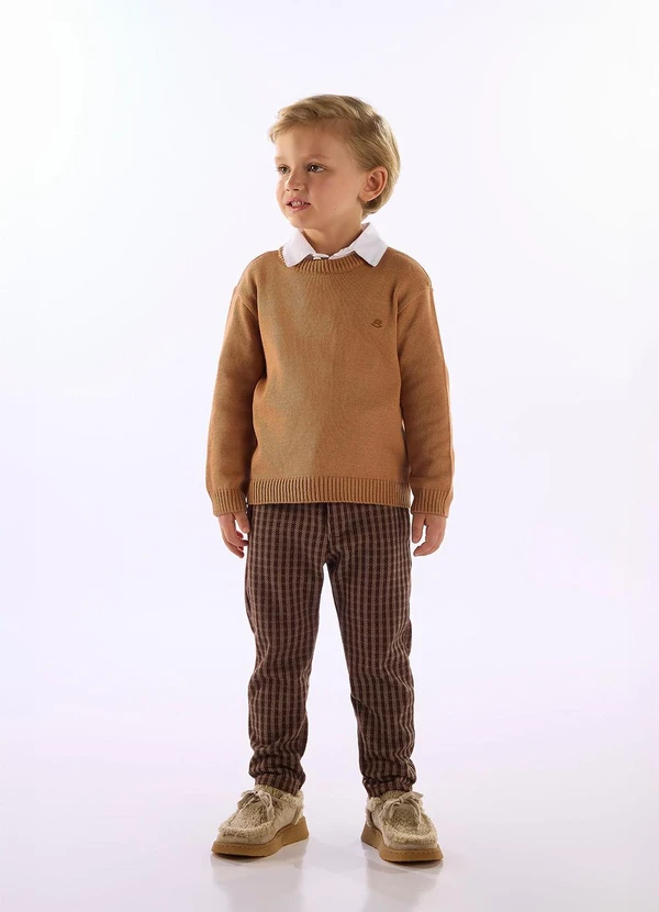 Up Baby - Calça Infantil Jacquard Pontilhado Marrom