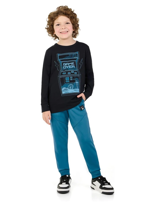 Marlan - Calça Infantil Menino em Malha Newtech Azul