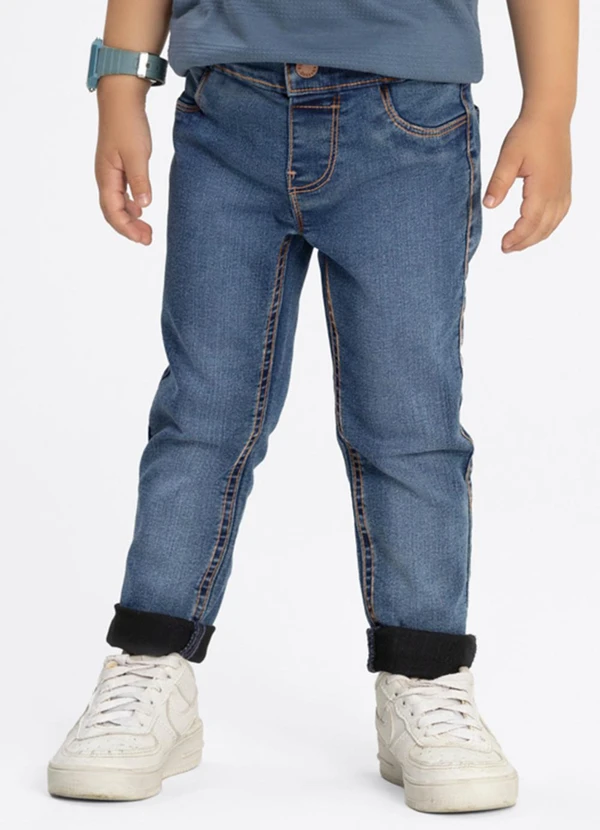 Alakazoo - Calça Jeans Bebê Menino com Elastano Azul