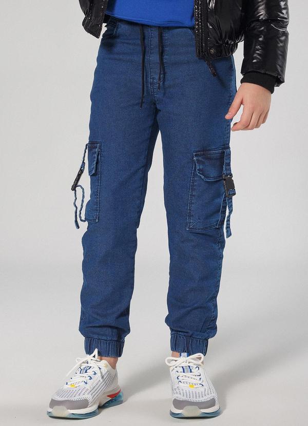 Sun Place - Calça Jeans Infantil Menino Jogger Cargo Azul