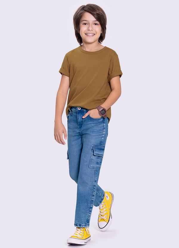 Alakazoo - Calça Jeans Jogger Infantil com Bolso Cargo Azul 3