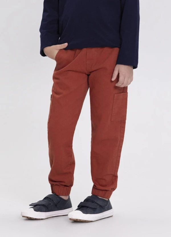 Alakazoo - Calça Jogging de Sarja com Bolso Cargo Laranja