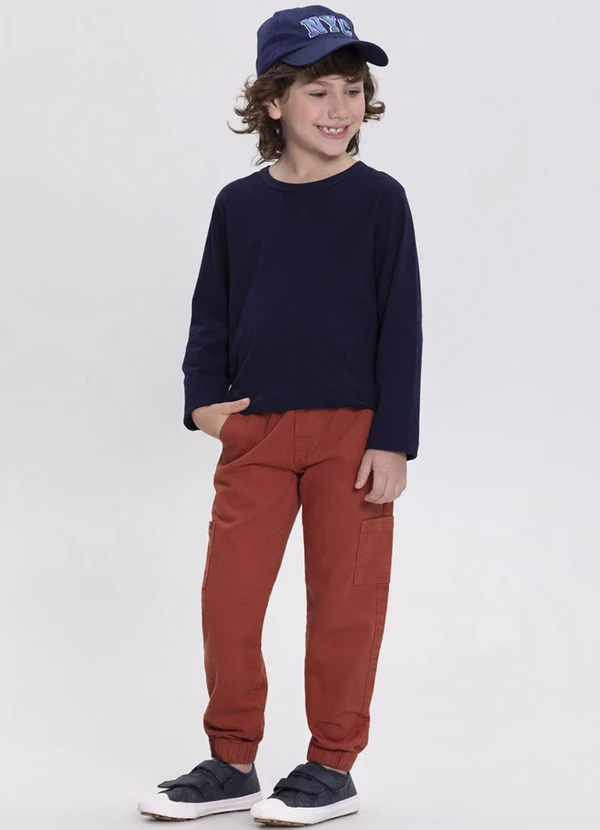 Alakazoo - Calça Jogging de Sarja com Bolso Cargo Laranja 3