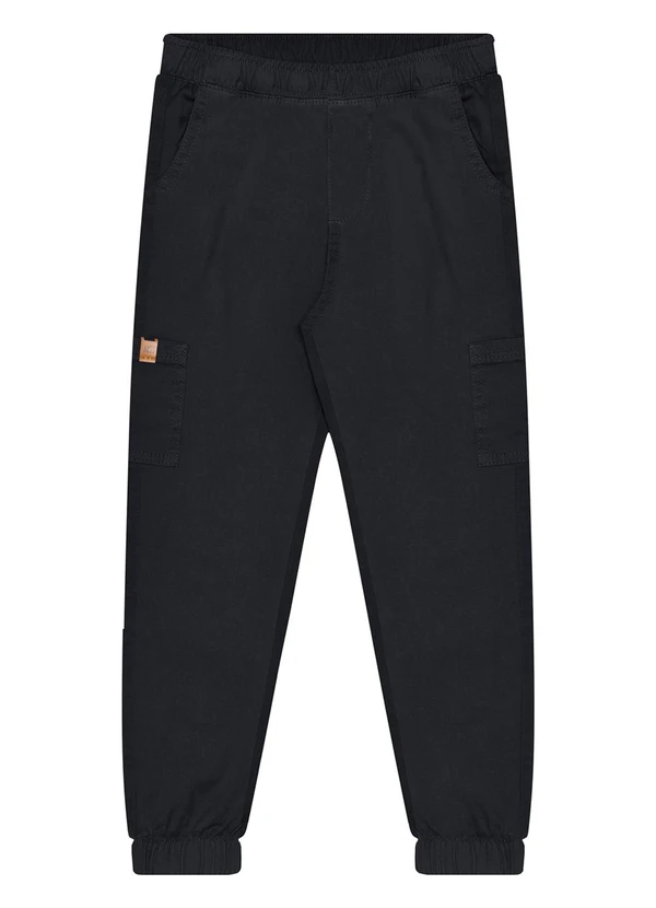 Alakazoo - Calça Jogging de Sarja com Bolso Cargo Preto
