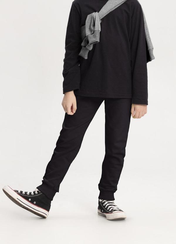 Alakazoo - Calça Menino em Moletom Felpado com Bolsos Preto