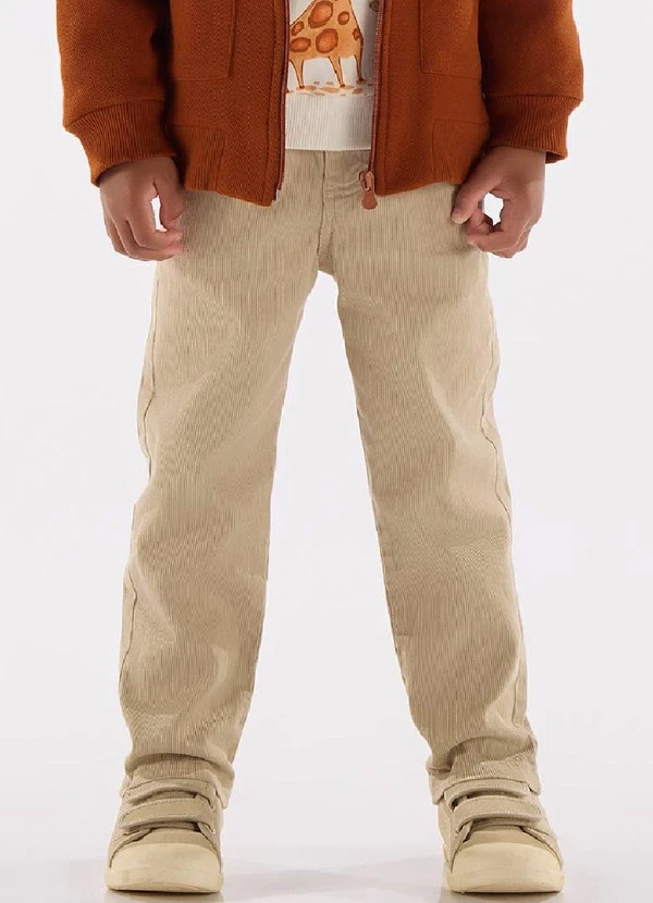 Up Baby - Calça Menino em Sarja Cotelê Bege