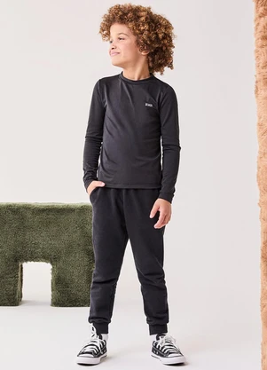 Bimbi - Calça Menino Jogger de Moletom Preto Preto - BIMBI
