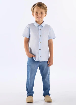 Up Baby - Calça para Menino em Jeans Moletom Azul - UP BABY