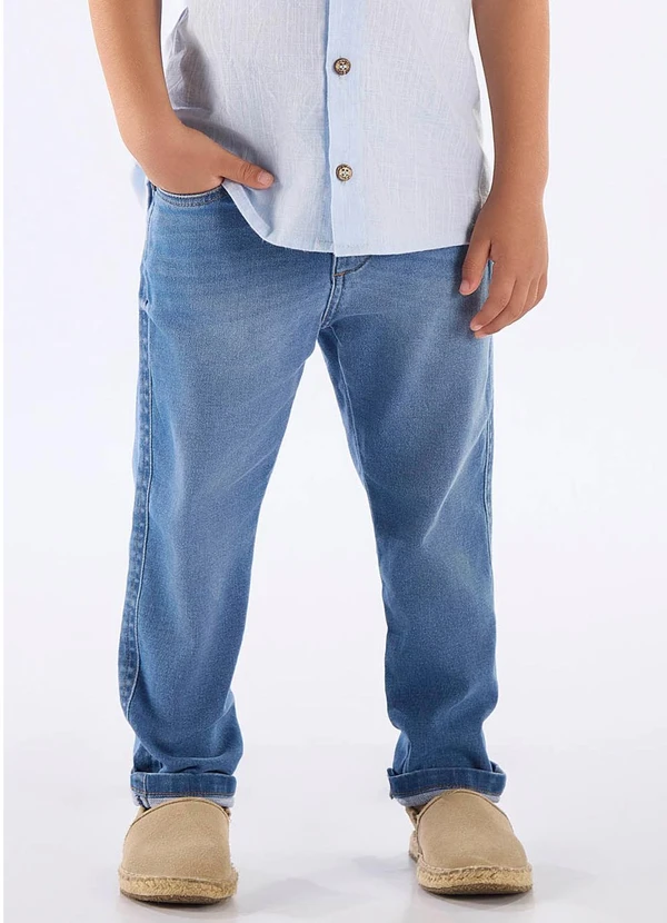 Up Baby - Calça para Menino em Jeans Moletom Up Baby Azul