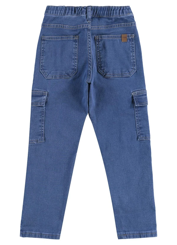 Malwee Kids Calça Relaxed Fit Cargo Jeans Moletom Azul