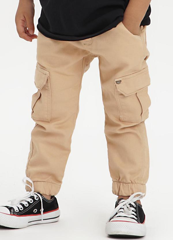 Sun Place - Calça Sarja Bebê Menino Jogger Cargo Bege