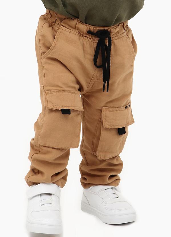 Sun Place - Calça Sarja Bebê Menino Jogger Cargo Marrom