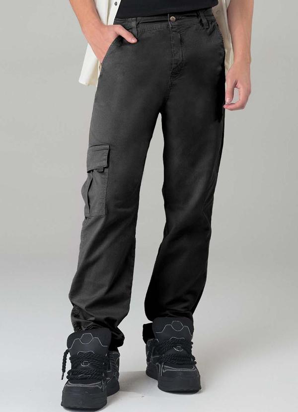Sun Place - Calça Sarja Cargo Masculina Preto