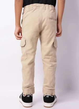 Torra - Calça Sarja Infantil Jogger Bolso Cargo Bege - TORRA