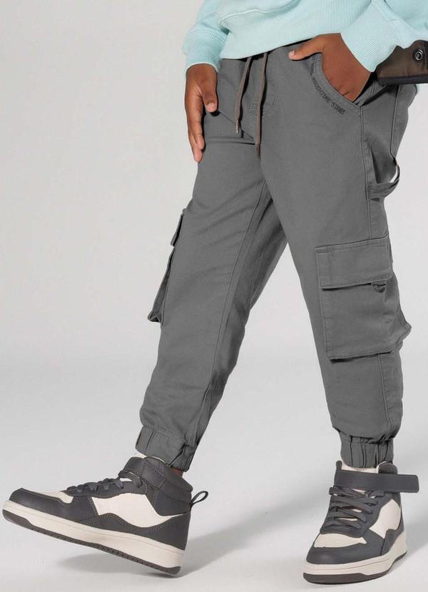 Sun Place - Calça Sarja Infantil Menino Jogger Cargo Cinza