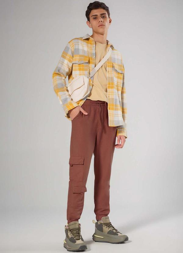 Sun Place - Calça Sarja Masculino Jogger Cargo Marrom 2