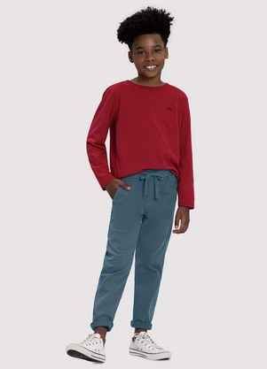 Alakazoo - Calça Sarja Menino Jogger com Cadarço Azul - ALAKAZOO