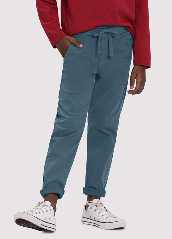 Alakazoo - Calça Sarja Menino Jogger com Cadarço Azul