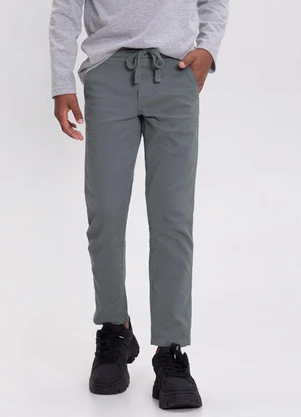 Alakazoo - Calça Sarja Menino Jogger com Cadarço Cinza - ALAKAZOO