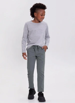 Alakazoo - Calça Sarja Menino Jogger com Cadarço Cinza - ALAKAZOO