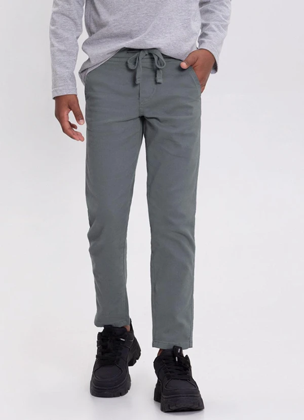 Alakazoo - Calça Sarja Menino Jogger com Cadarço Cinza