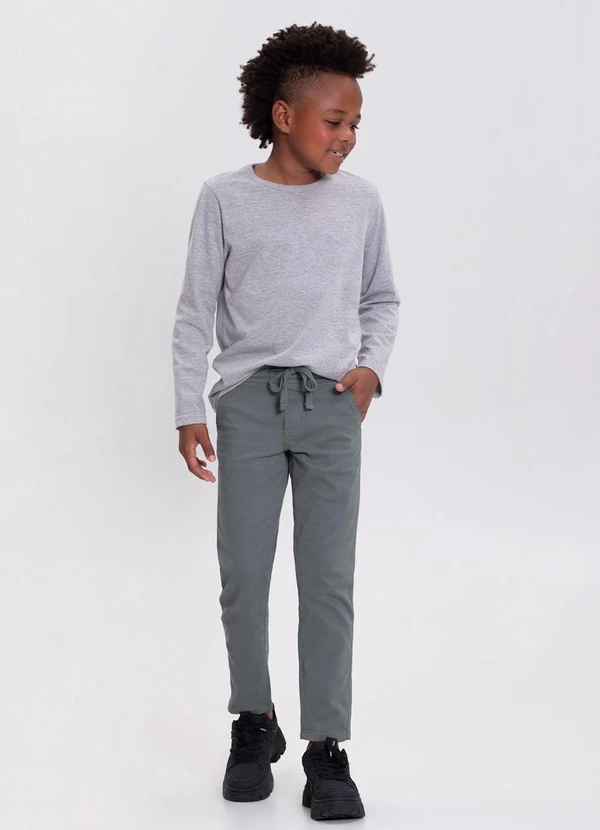 Alakazoo - Calça Sarja Menino Jogger com Cadarço Cinza 2