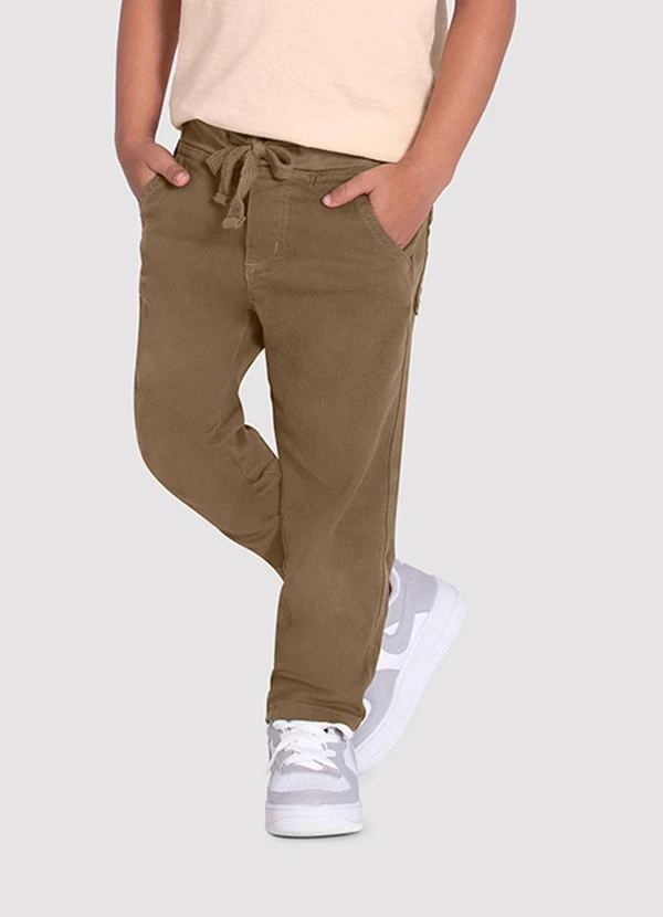 Alakazoo - Calça Sarja Menino Jogger com Cadarço Marrom