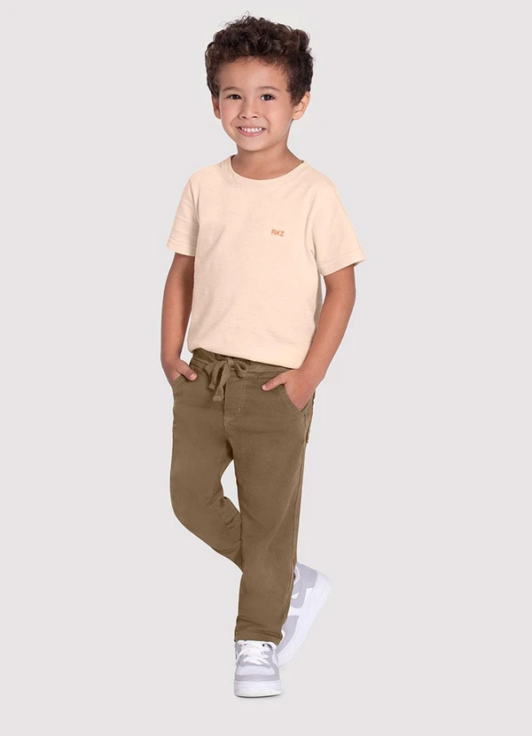 Alakazoo - Calça Sarja Menino Jogger com Cadarço Marrom 2