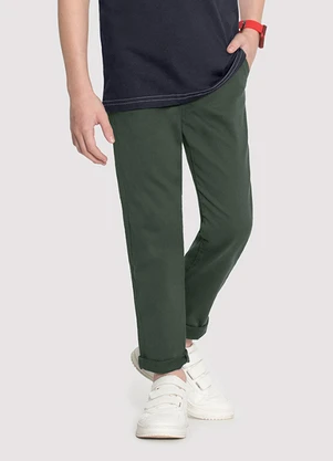 Alakazoo - Calça Sarja Menino Jogger com Cadarço Verde - ALAKAZOO