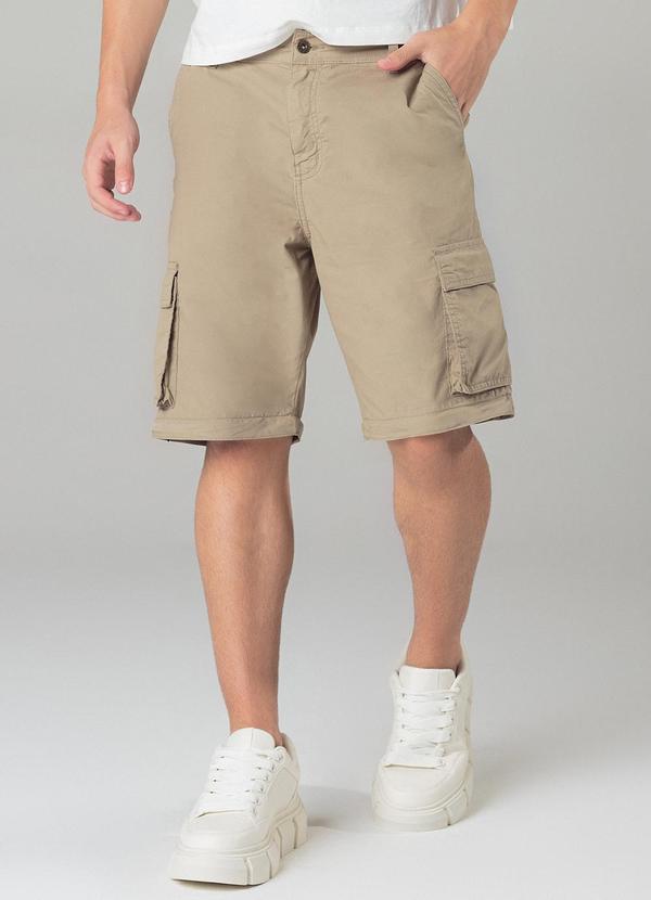 Sun Place - Calça Shorts Reta Cargo Masculina Bege