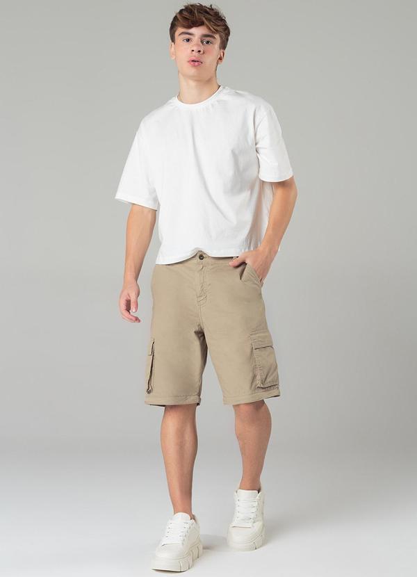 Sun Place - Calça Shorts Reta Cargo Masculina Bege 3