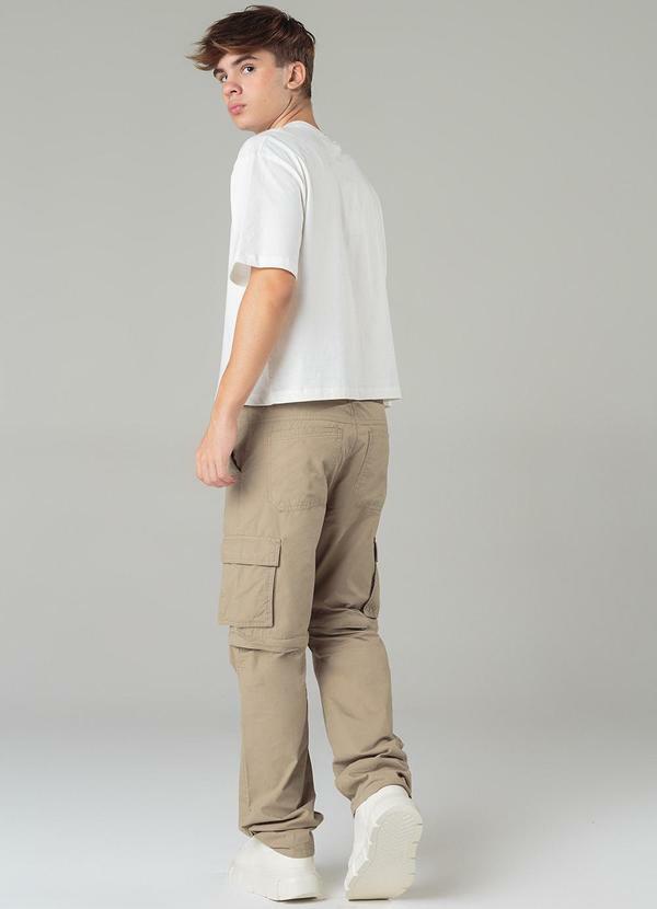 Sun Place - Calça Shorts Reta Cargo Masculina Bege 4