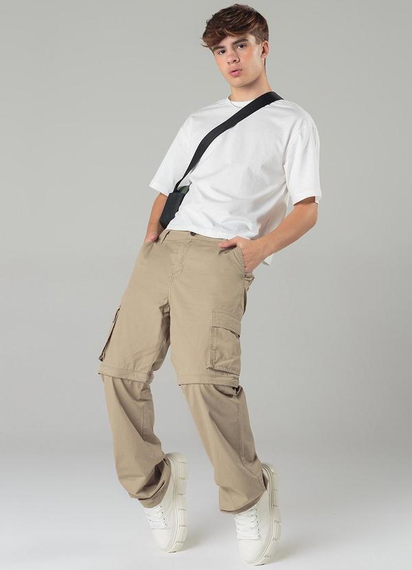 Sun Place - Calça Shorts Reta Cargo Masculina Bege 5