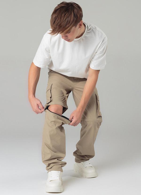 Sun Place - Calça Shorts Reta Cargo Masculina Bege 6