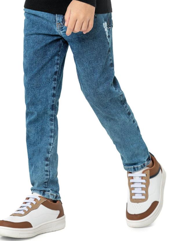 Carinhoso - Calça Skinny Jeans com Puídos Menino Azul
