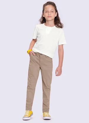 Alakazoo - Calça Skinny Menino em Sarja Estilo Chino Bege - ALAKAZOO