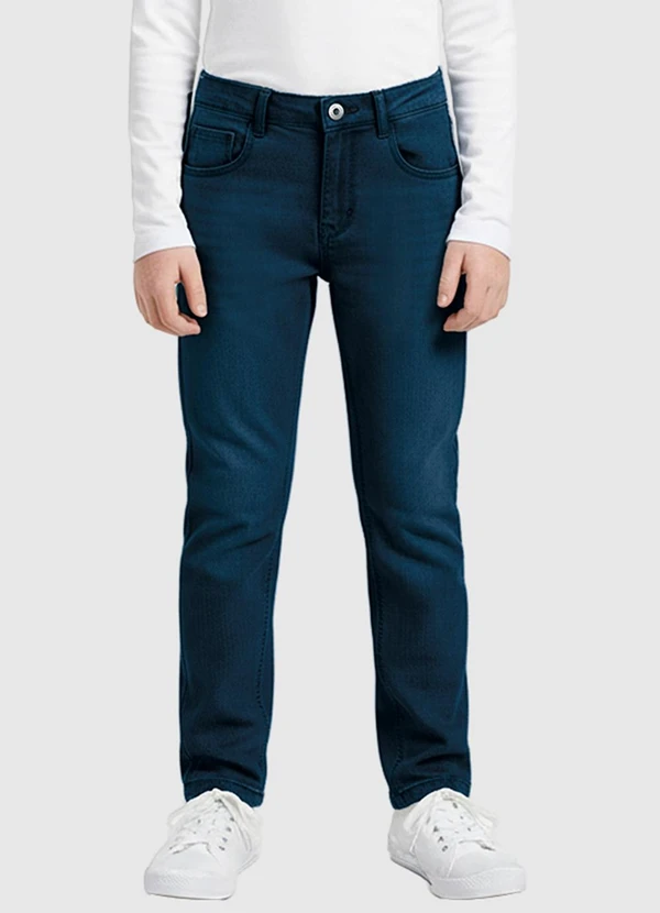 Carinhoso - Calça Slim Jeans Estonada Azul Escuro