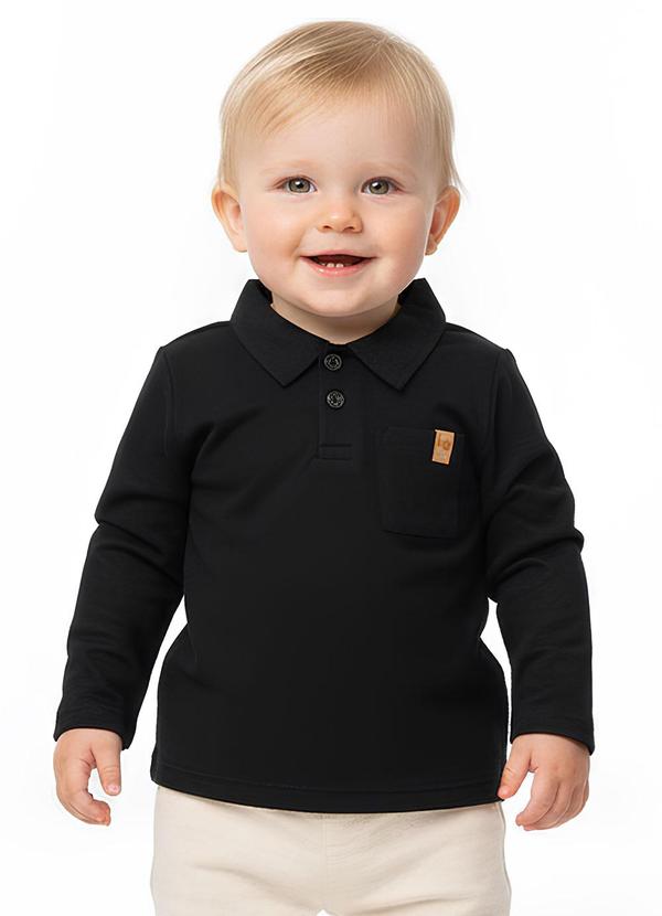 Lik Boys - Camisa Gola Polo Ml Avulsa em Piquet Preto