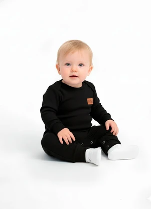 Lik Boys - Macacão Ml Decote Americano em Canelado Preto - LIK BOYS